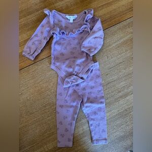 purple floral baby set with ruffle detail